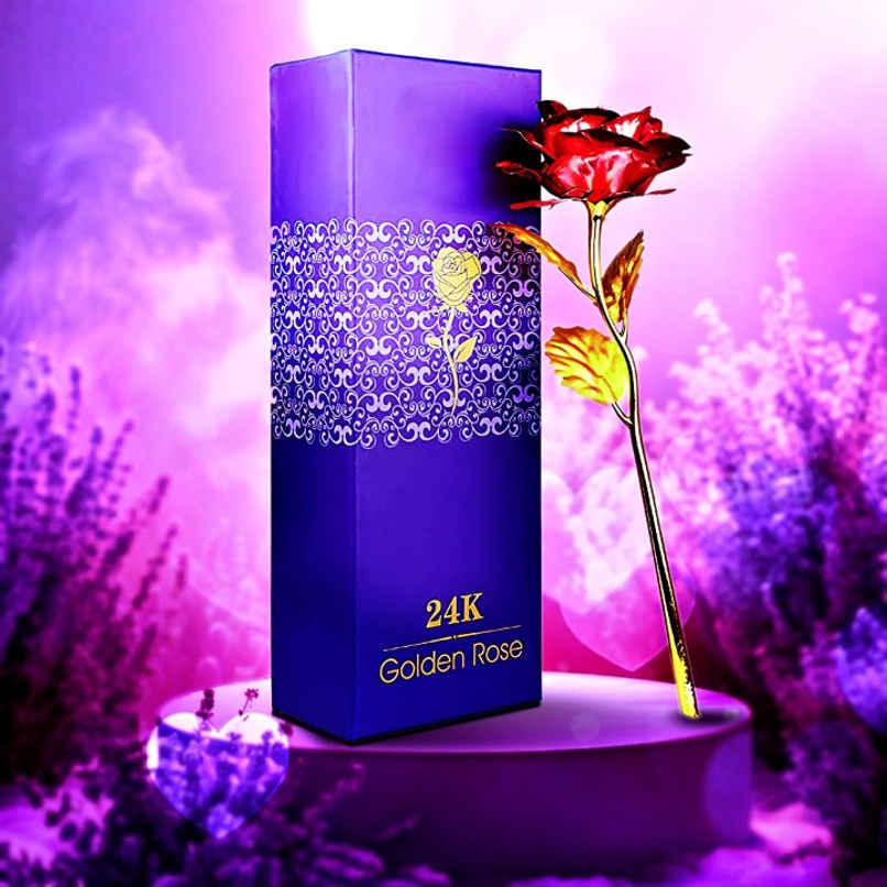 Red Gold Plated Rose Flower with Box Valentine Gift for Couples | Perpetual Mart