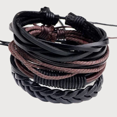 YouBella Bracelets for Men and Boys Black Leather Bracelet (YBBN - 92157)