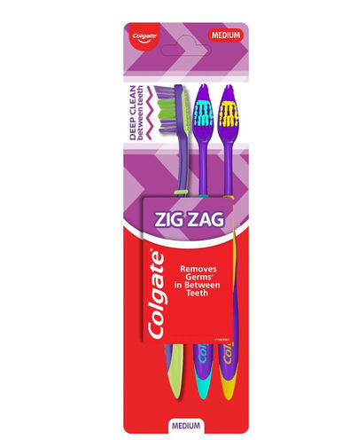 Colgate ZigZag Medium Bristle Toothbrush, Compact Brush Head for Deep & Complete Cleansing