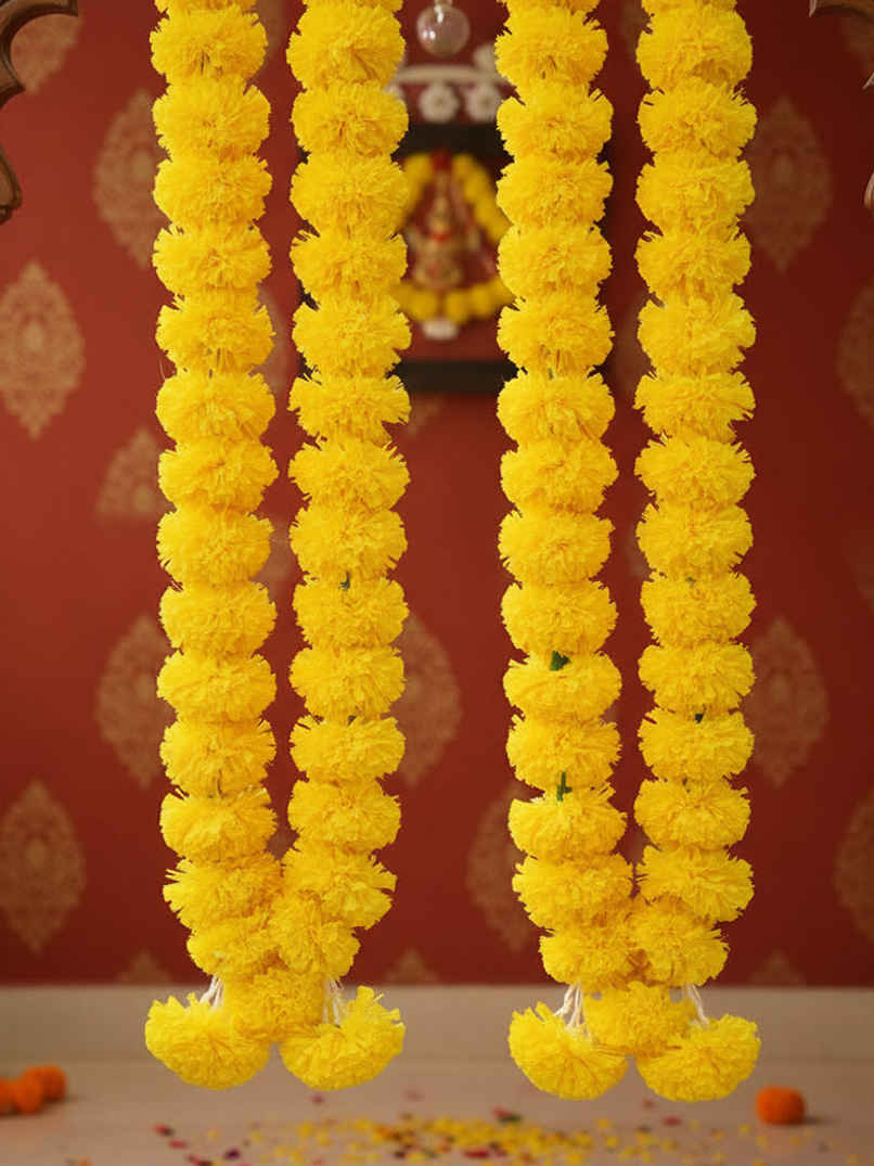 Flower String Bandhanwar | Festival Decoration | Marigold Design | 2 pcs | Yellow | Mangal Bhawan