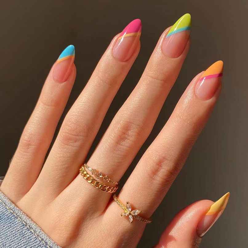 Gush Beauty Nailed It | Reusable Luxury Press On Nails | Medium Almond | Candy Land | Nude & Gold