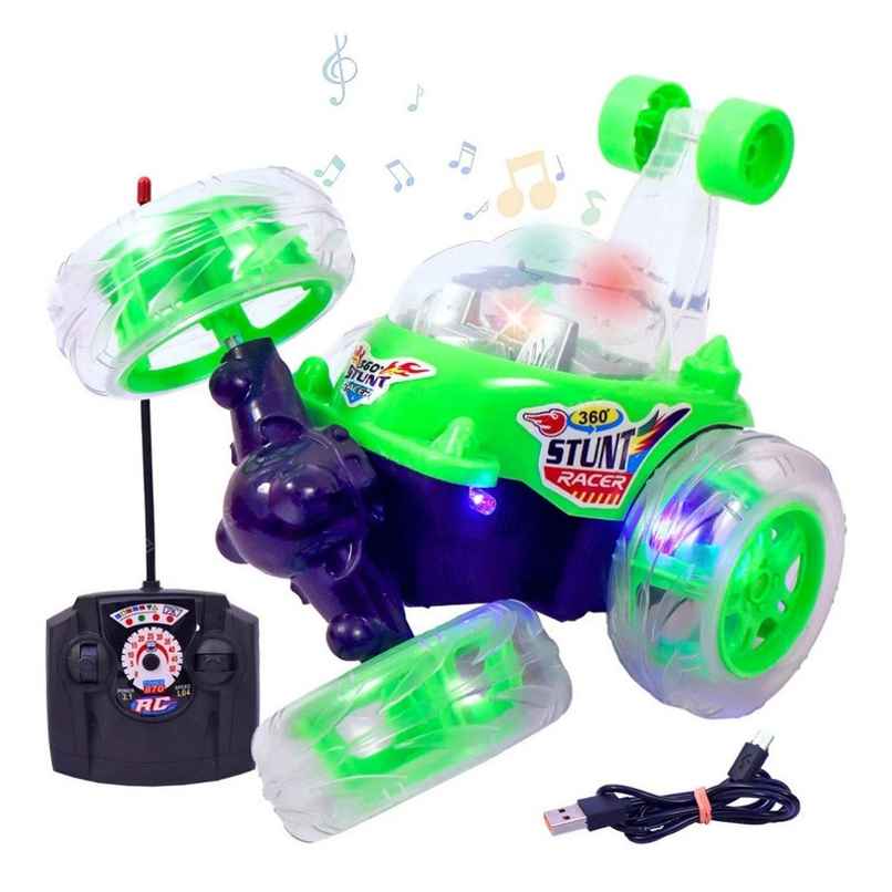 Fablue Rotating Rolling Remote Control Car for Kids - 360 Degree Rotating Car Toy for Kids - Green