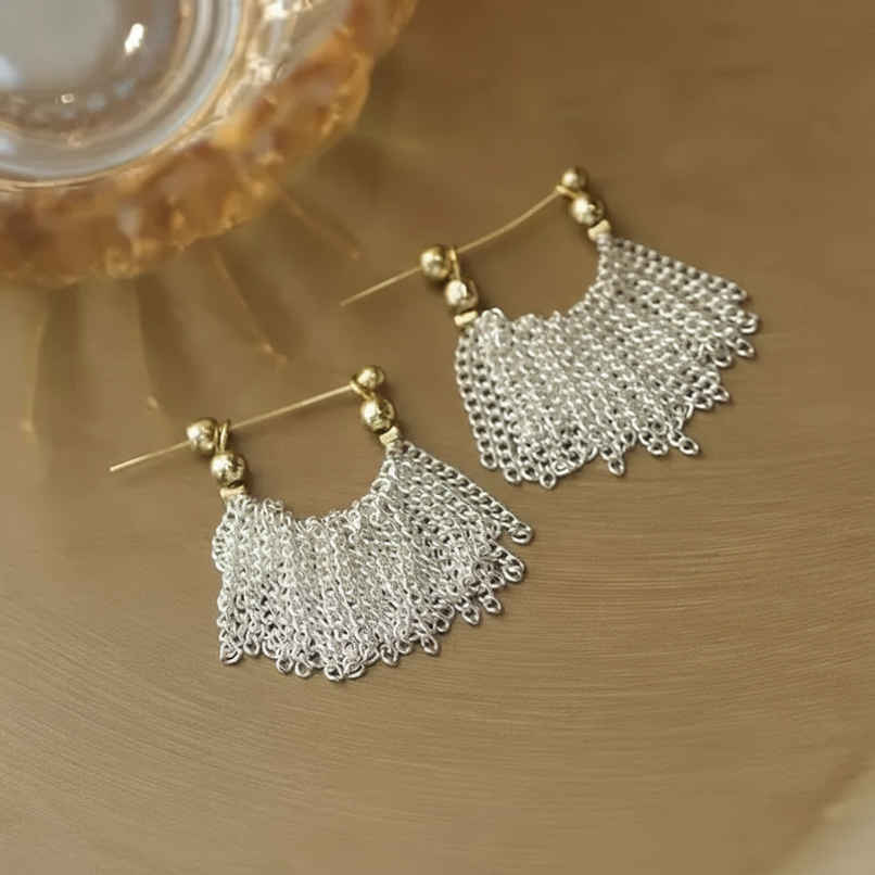 Just Lil Things Silver Fringe Chain Earrings with Gold Accent | jlt11658