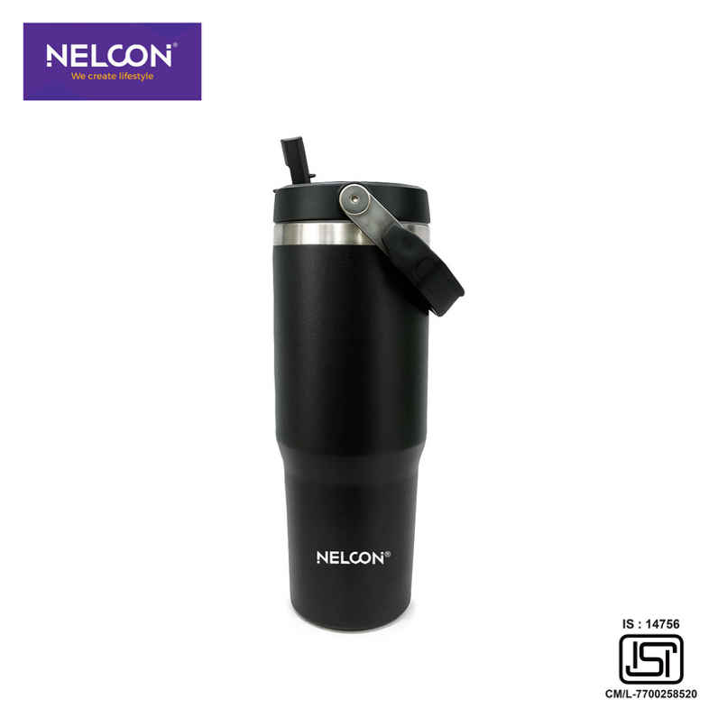 Nelcon Travel Mate Insulated Tumbler | Double Wall Stainless Steel Flask | Black | 900 ml
