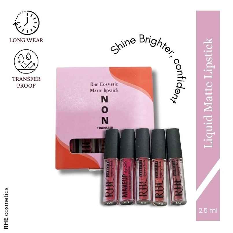 Rhe Cosmetics Velvetcrush Matte Waterproof | Non-Transfer | Long Lasting Liquid Lipstick- Pack Of 5