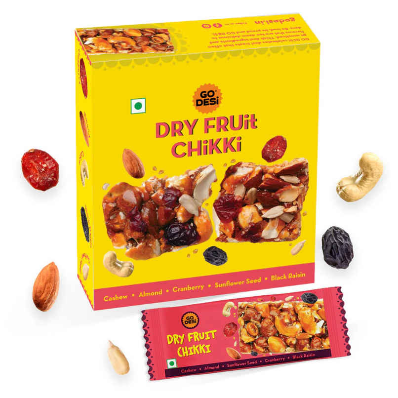 Dry Fruit Chikki 45% Dry Fruits Bar, Pack of 6 Pcs By GO DESi