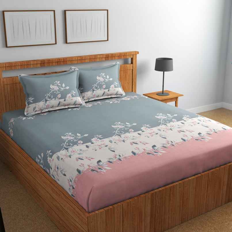 Florida Elastic Fitted Bedsheet for Double Size Bed with Pillow Covers & Made of Cotton