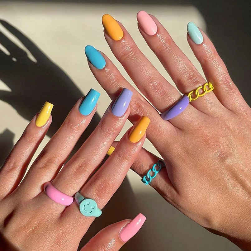 Gush Beauty Nailed It | Reusable Luxury Press On Nails | Medium Round | Pastel Sundae | Multi Colour