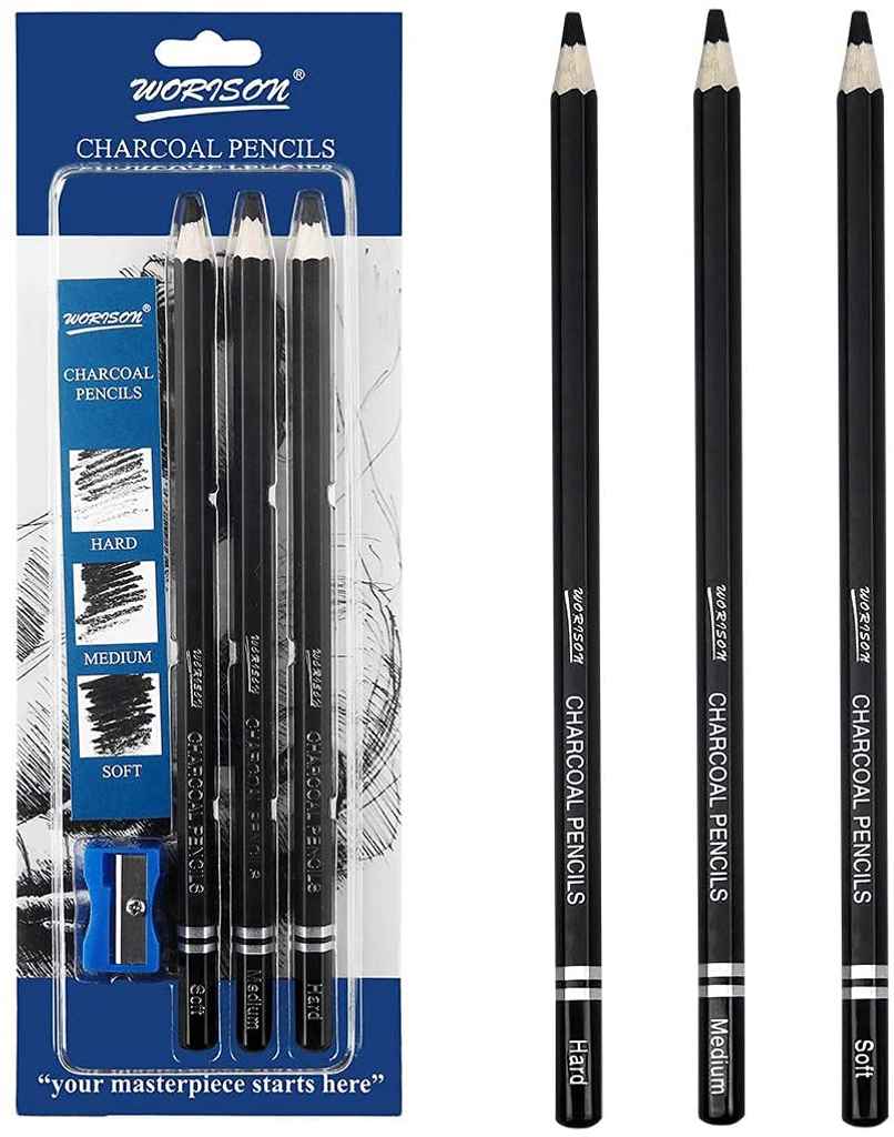 Abk 3 Pcs Charcoal Pencil Set Blister Pack