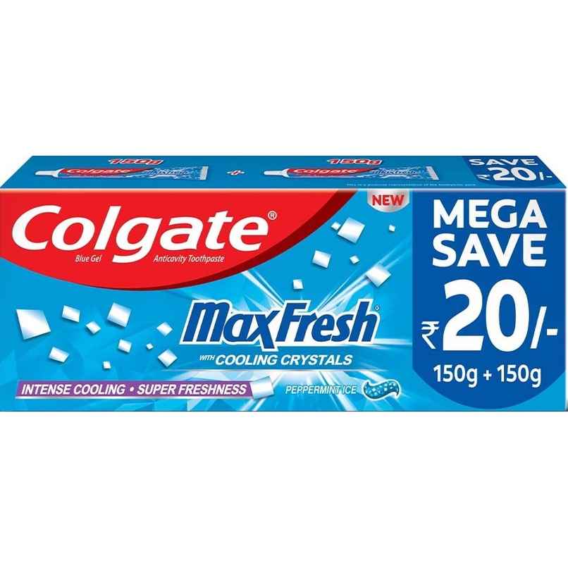 Colgate MaxFresh Toothpaste, Blue Gel Paste with Menthol for Super Fresh Breath (Peppermint Ice, Saver Pack)