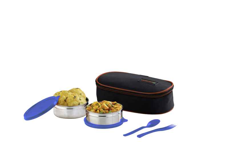 Varmora Xtra Fresh Lunch Blue Leak Proof Stainless Steel Lunch Box 2 Storage Containers 390 ml each Varmora Xtra Fresh Lunch Blue Leak Proof Stainless Steel Lunch Box 2 Storage Containers 390 ml each