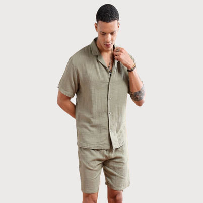 The Indian Garage Co Men | Regular Solid Resort Shirt And Boxers | Sage Green | S The Indian Garage Co Men | Regular Solid Resort Shirt And Boxers | Sage Green | S