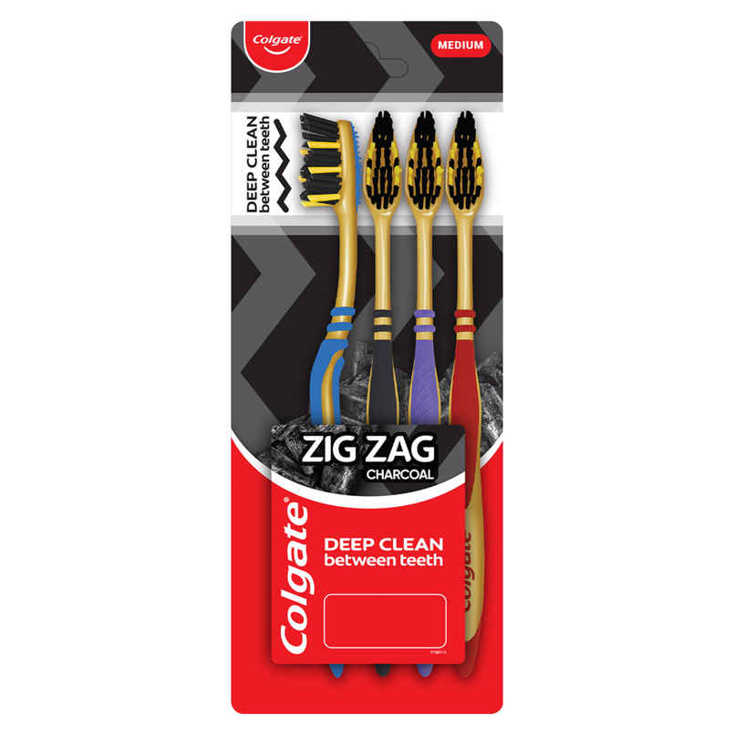 Colgate ZigZag Charcoal Medium Bristle Manual Toothbrush for Adults