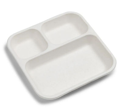 Tempware Bio-Degradable Bagasse 3 Compartment Disposable Square Plates