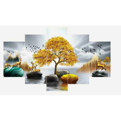 Perpetual Deer Paintings for Wall Decoration | Set of 5 | 3D Scenery - 75 x 43 cm