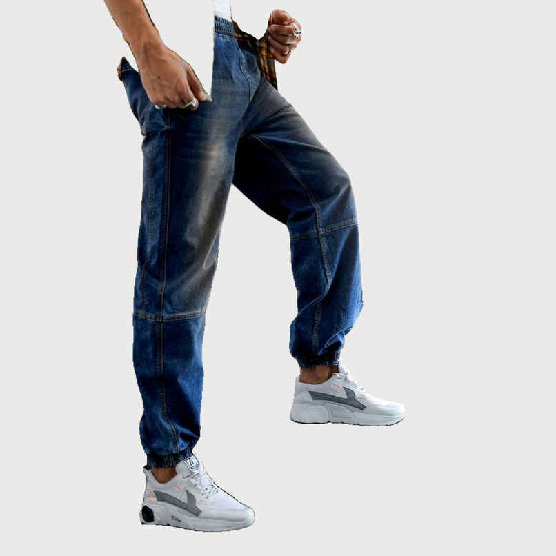 The Indian Garage Co Men's Loose Fit Solid Casual Denim Joggers | Midnight Blue | 32