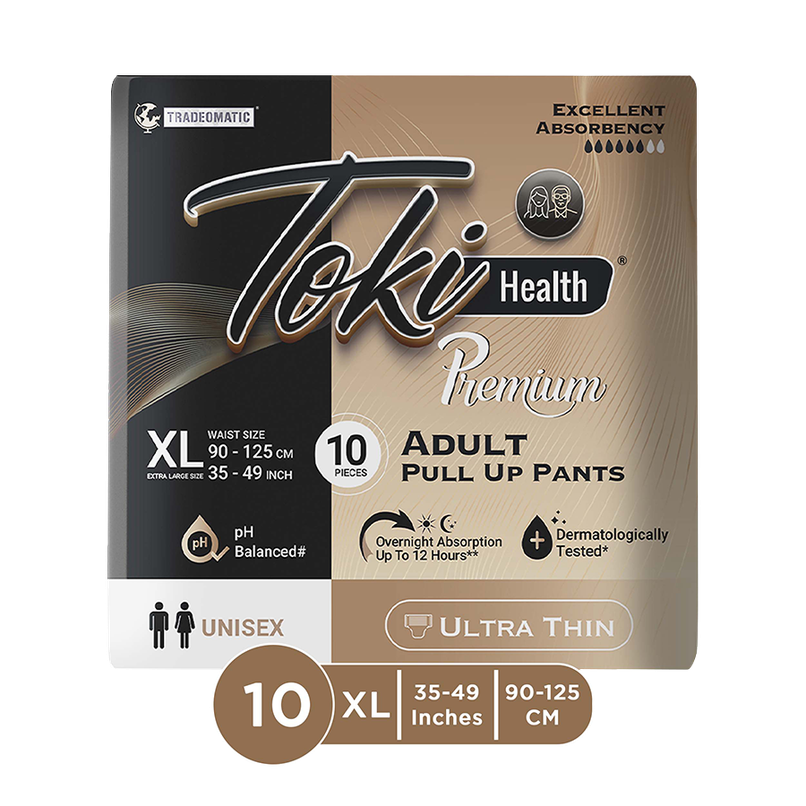 TokiHealth Ultra Thin Premium Pull Up Adult Diapers | Size XL |Waist 35-49 Inches |Pack Of 10