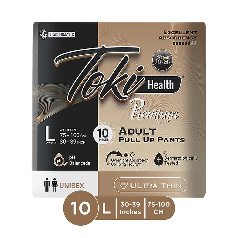 TokiHealth Ultra Thin Premium Pull Up Adult Diapers | Size L | Waist 30-39 Inches |Pack Of 10