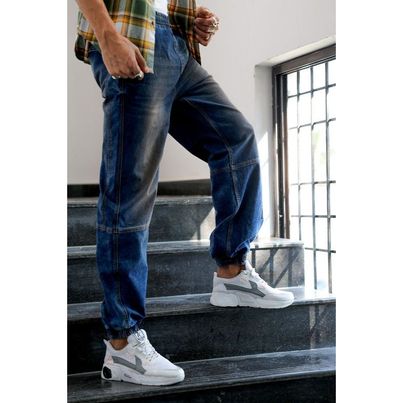 The Indian Garage Co Men's Loose Fit Solid Casual Denim Joggers | Midnight Blue | 30 The Indian Garage Co Men's Loose Fit Solid Casual Denim Joggers | Midnight Blue | 30