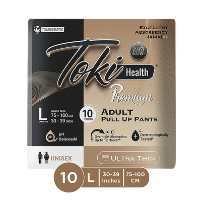 TokiHealth Ultra Thin Premium Pull Up Adult Diapers | Size L | Waist 30-39 Inches |Pack Of 10