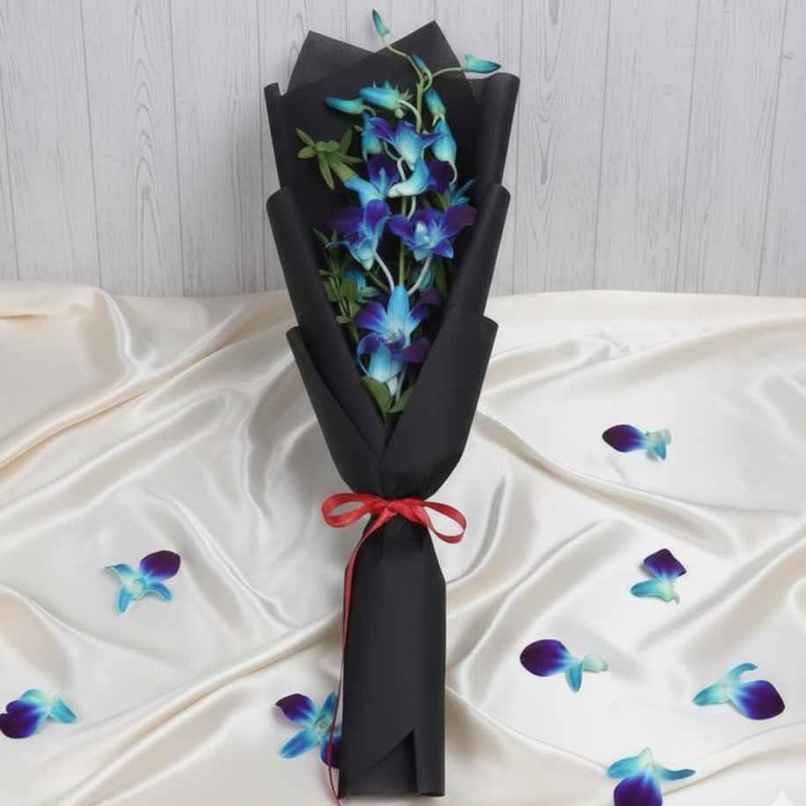 FlowerAura Single Blue Orchid in Black Paper
