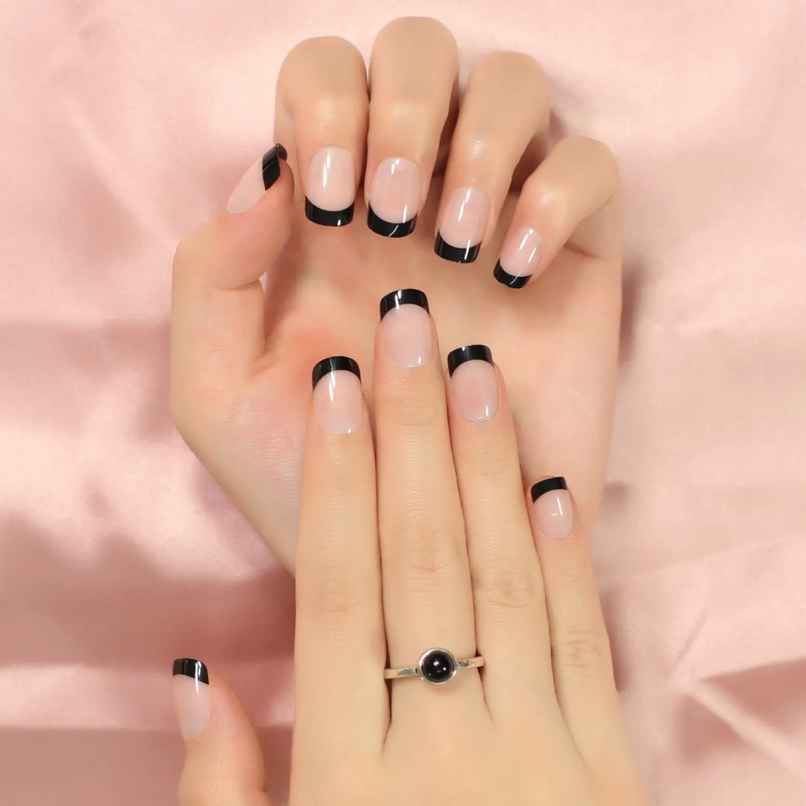Pep Nails Bombshell Short Square Black French Tips Reusable Press On Nails 24 Nail Tips