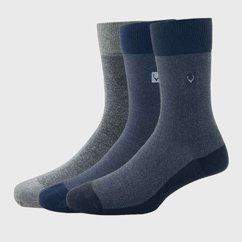 Allen Solly Men's Cotton Full Length Pique Pattern Socks - Black, Navy, Light Grey Melange