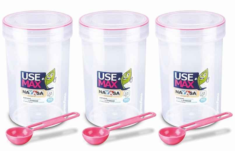 Nayasa Use Max Glaze BPA Free Food Grade Airtight Kitchen Storage Stackable Containers | White & Pink - 1.5 L