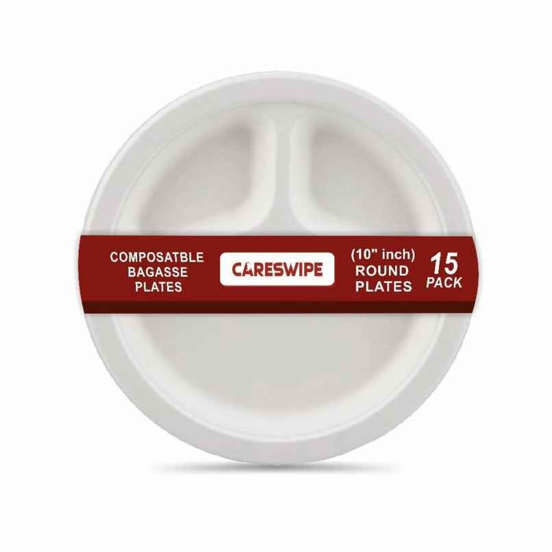 Disposable Plate | 3 Compartment | 10 inch | 15 pcs | Careswipe