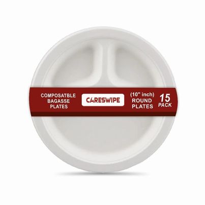 Careswipe 3 Compartment Disposable Plate 10 Inches 15 Pcs