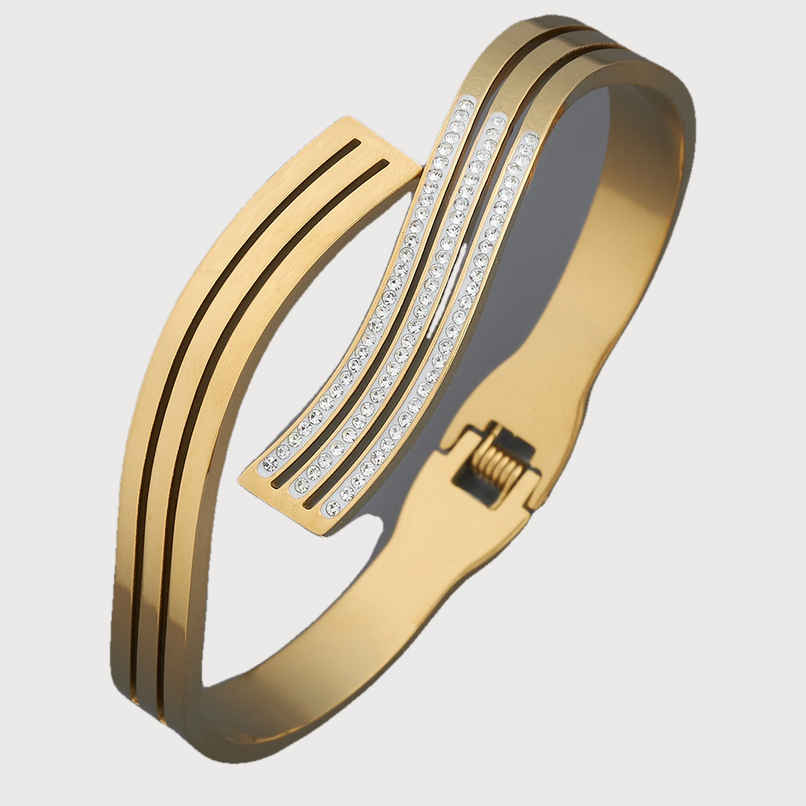 Kushal s Fashion Jewellery White Gold-Plated Zircon Trendy Kada | 440808