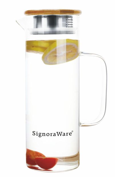 SignoraWare Saffron Borosilicate Glass Jug With Bamboo Lid 1000Ml, 1460Clear