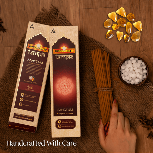Mangaldeep Temple Sanctum - With Camphor & Amber Infused Fragrances - Hand Rolled Premium Incense