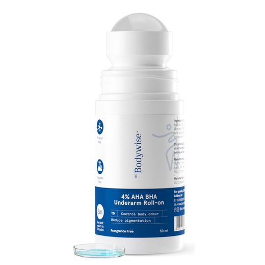 Be Bodywise 4% AHA BHA Under Arm Roll On | Controls Odour & Reduces Pigmentation | Fragrance Free