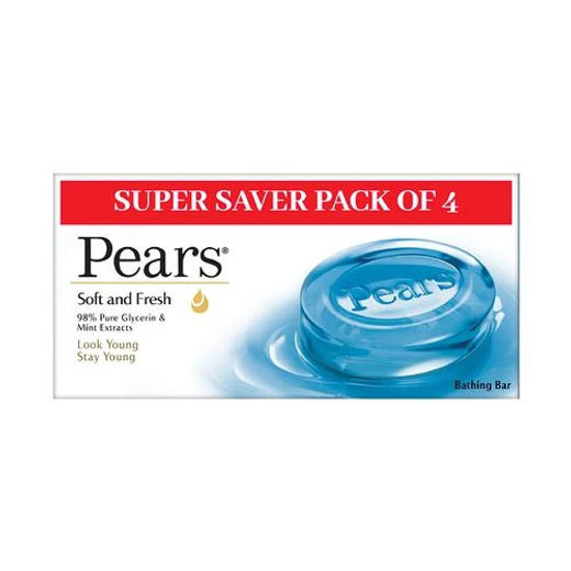 Pears Soft & Fresh Bathing Bar with 98% Pure Glycerine & Mint Extracts - For Fresh Glow