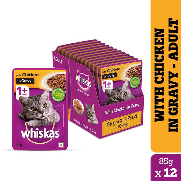 Whiskas Adult (1+ Years) Wet Cat Food Chicken in Gravy 1020g (85g x
