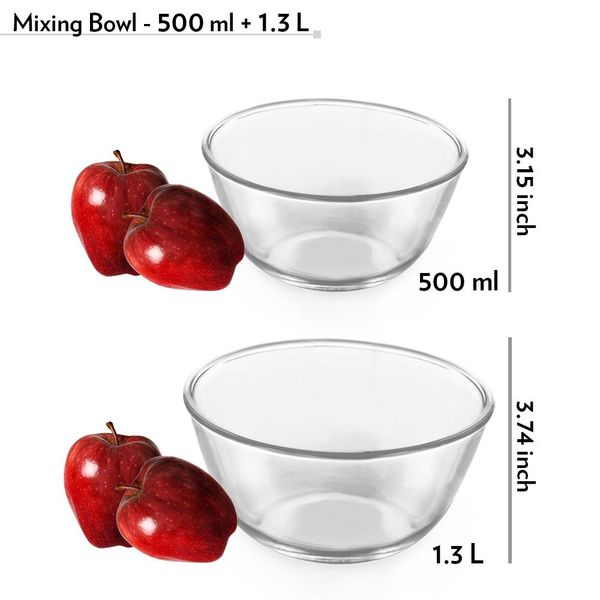 Borosil Mixing Bowl Set (500 ml + 1.3 L) Borosilicate Glass