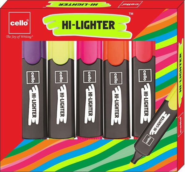 Cello Highlighter Pack of 5 Assorted Colours 1 Pack (5 Pieces) Buy
