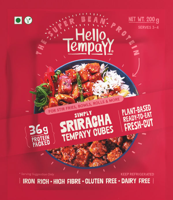 Hello Tempayy Simply Sriracha Soyabean Tempeh Cubes Protein & Fibre