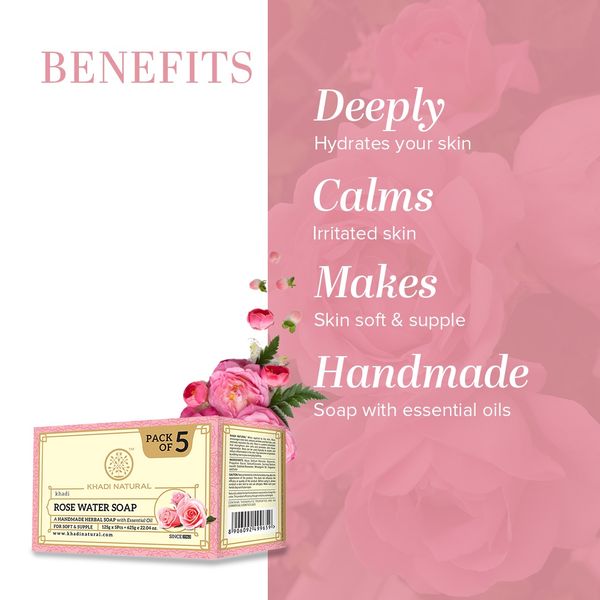 Khadi Natural Rosewater Handmade Soap (Pack Of 5) Reduces Wrinkles