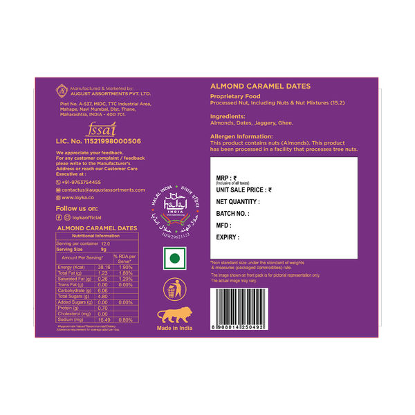 Loyka Almond Caramel Dates Box 100 g Buy online at ₹205 near me