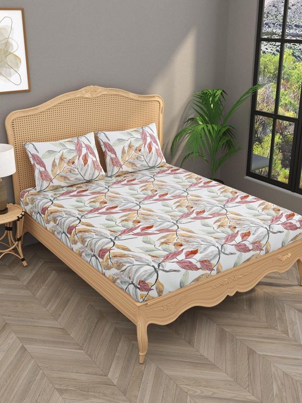 House Of Gulab 100 Cotton Double Bedsheet Leaf Cream Buy online at