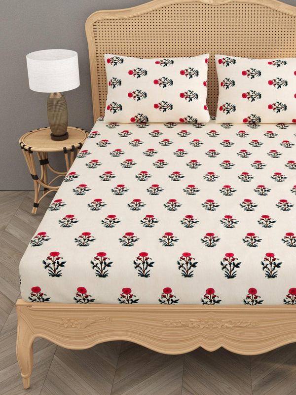 House Of Gulab 100 Cotton Double Bedsheet Rose White Buy online at