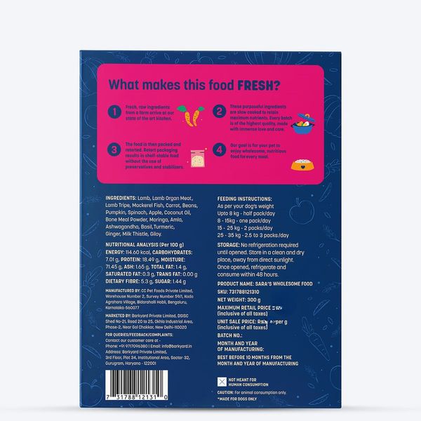 Heads Up For Tails Sara's Wholesome GrainFree Lamb & Apple Dog Food