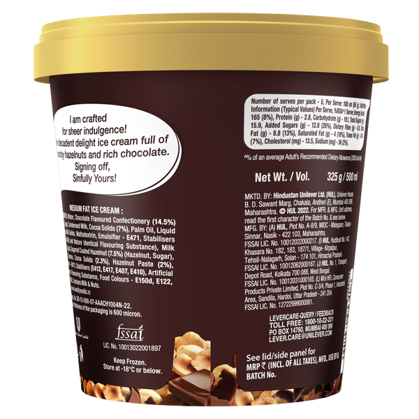 Kwality Wall's Hazelnut Chocolate Ice Cream Tub Buy online at ₹277