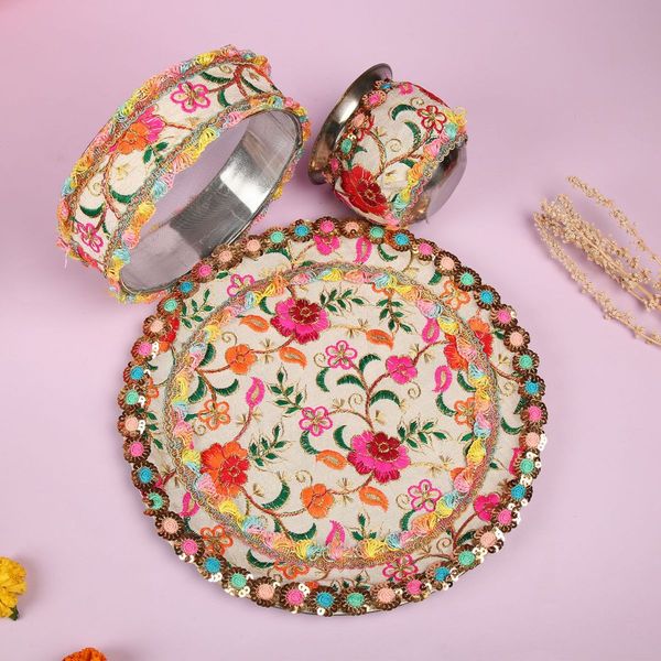 Sanskriti Flower Designed Handcrafted Pooja Thali Kalash Set Buy