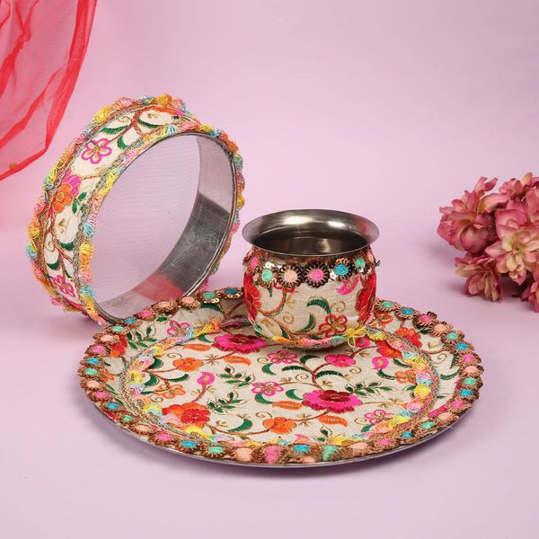 Sanskriti Flower Designed Handcrafted Pooja Thali Kalash Set Buy