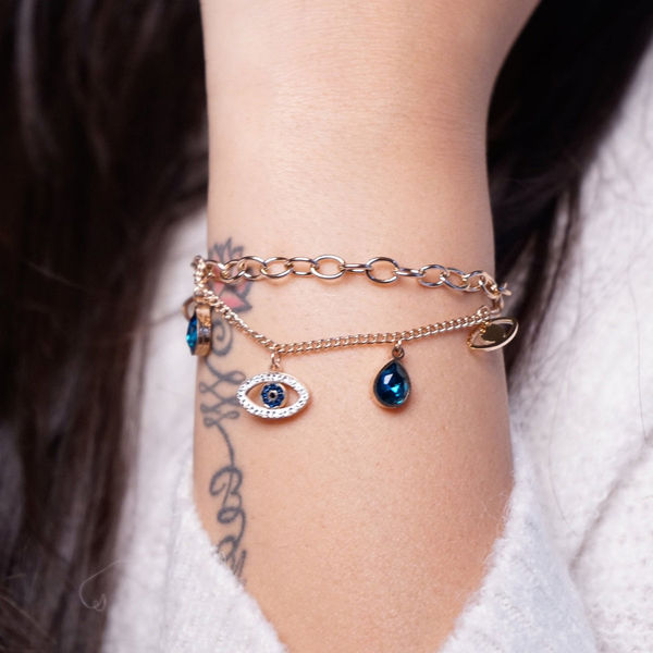 Designs & You Stainless Steel Rose Gold Plated Evil Eye Wraparound