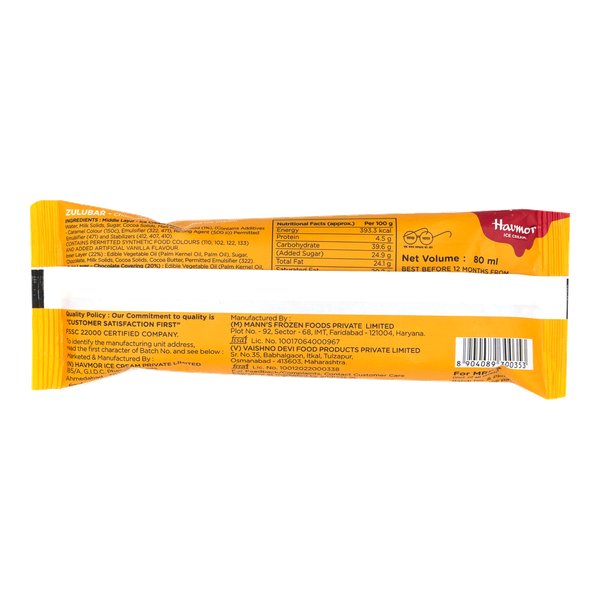 Havmor Zulubar Ice Cream Candy Stick 80 ml Buy online at ₹45 near me