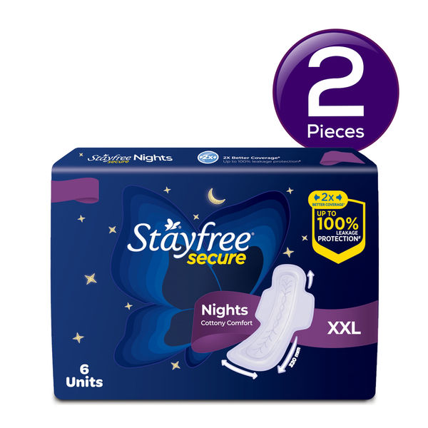 Stayfree Secure Nights Cottony Soft Comfort Sanitary Pads 6 pc X 2
